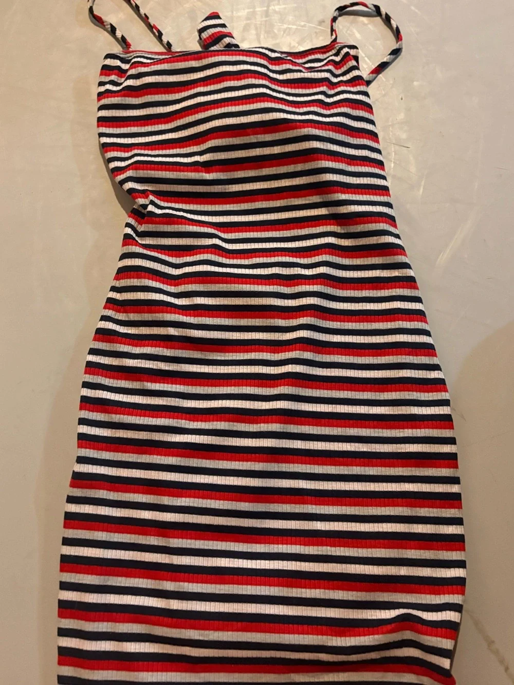 Striped Spaghetti Strap Windsor Dress - Red, White & Navy